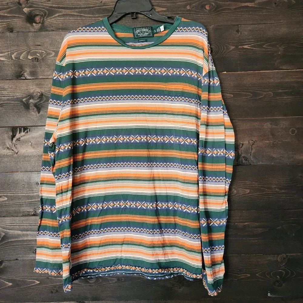 Polo Country Ralph Lauren Men's XL Striped Jacquard T-Shirt Southwestern Western